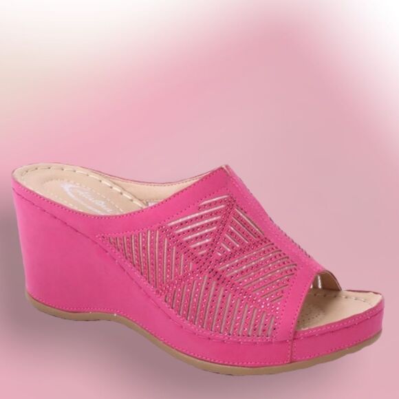 1 Left!  Italina Tan Comfort Embellished Platform Wedge Sandal - Picture 2 of 5